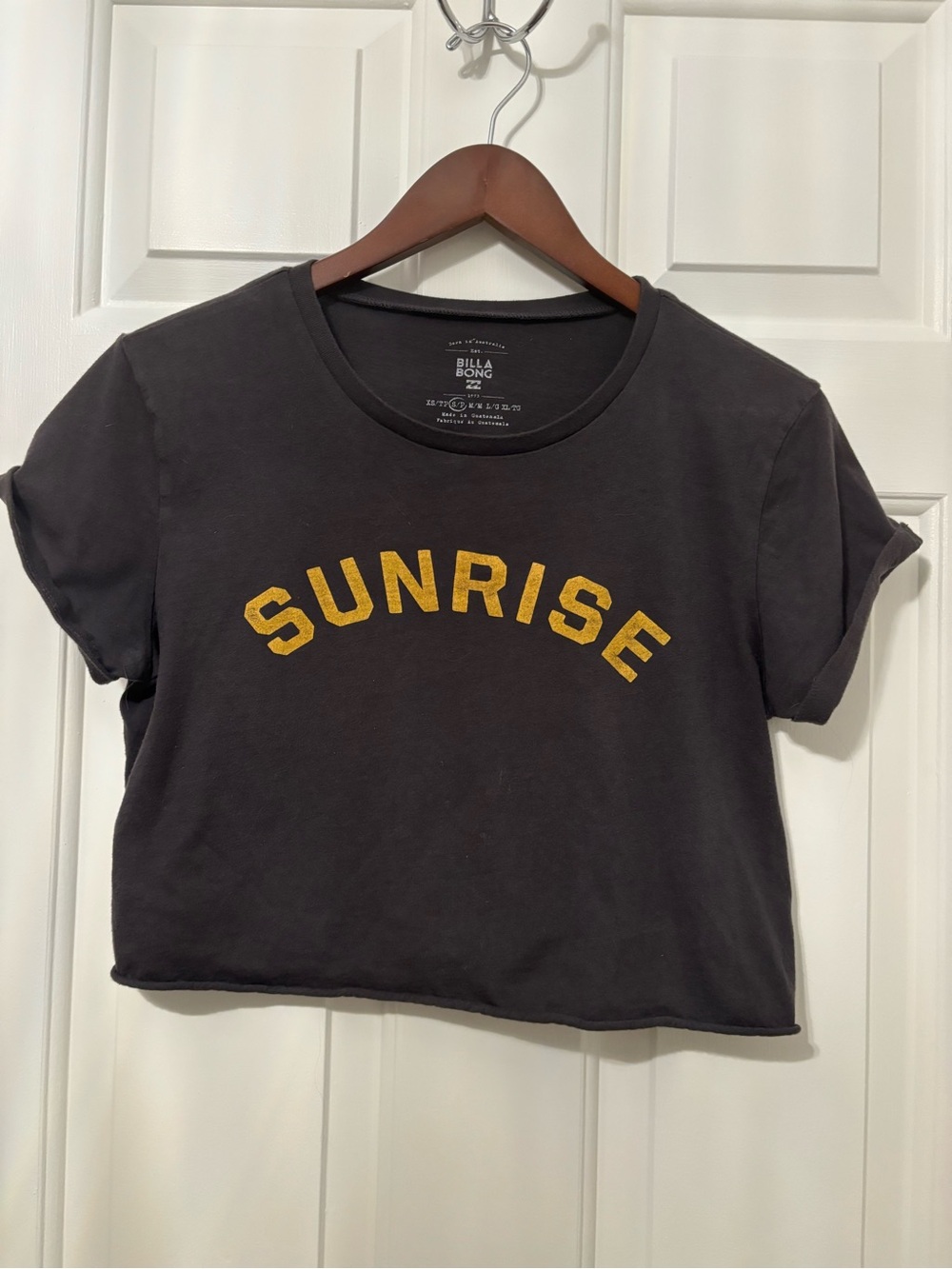 Billabong (Grayish) Black Crop Tee with Yellow 'SUNRISE' Graphic